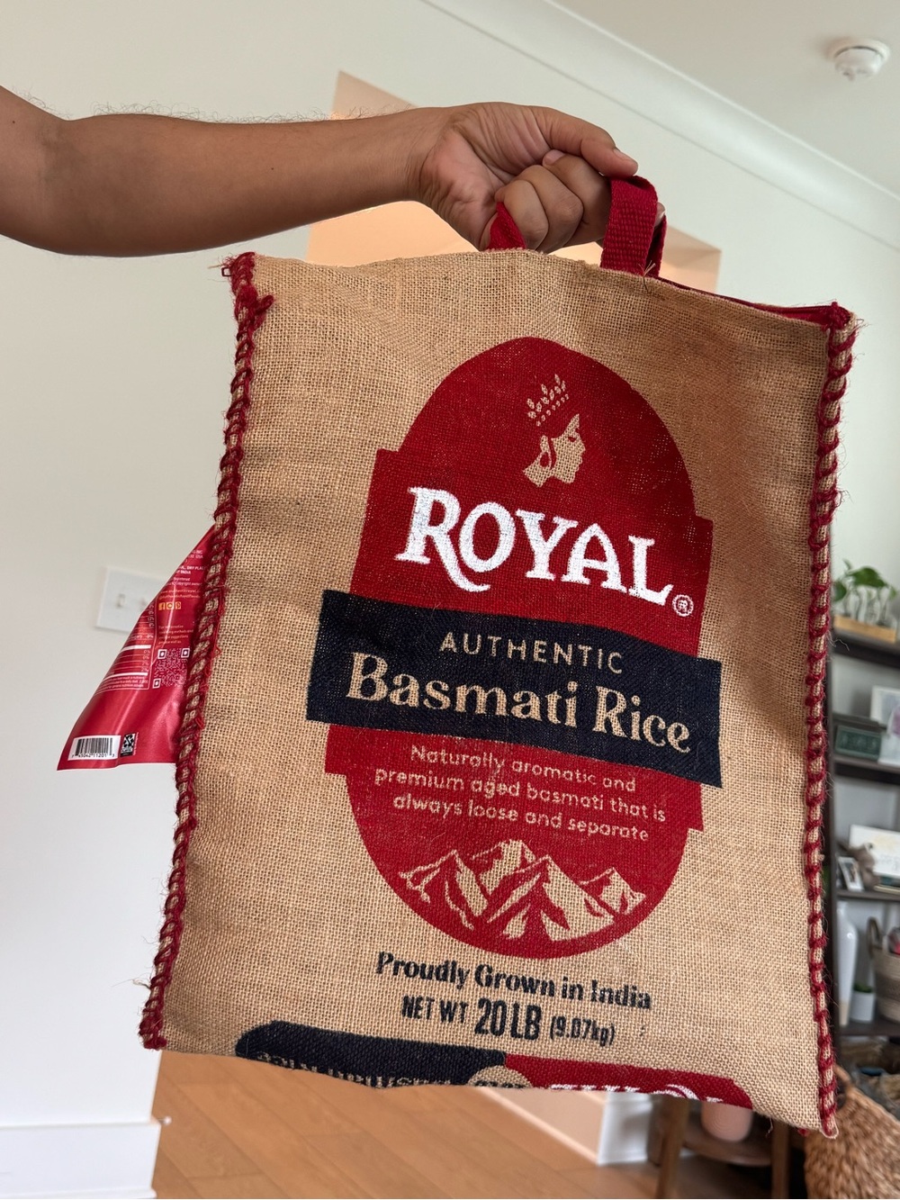 Authentic Basmati Rice Jute Tote Bag - Red and Natural